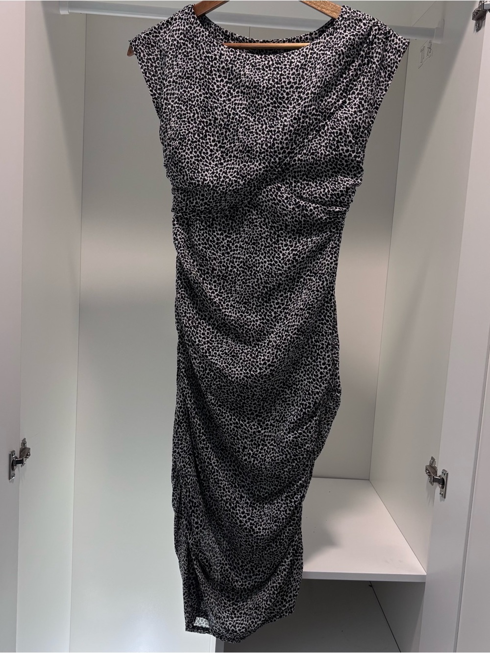 Silk Dress Ann Taylor Ruched Sheath Black and White Print